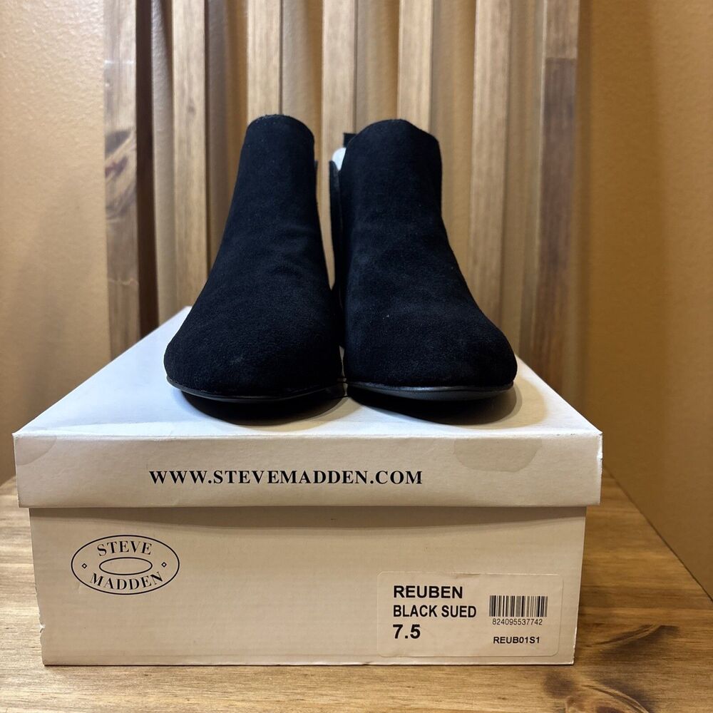 Steve Madden Women's Black Suede Block Heel Almond Toe Shooties Size 7.5